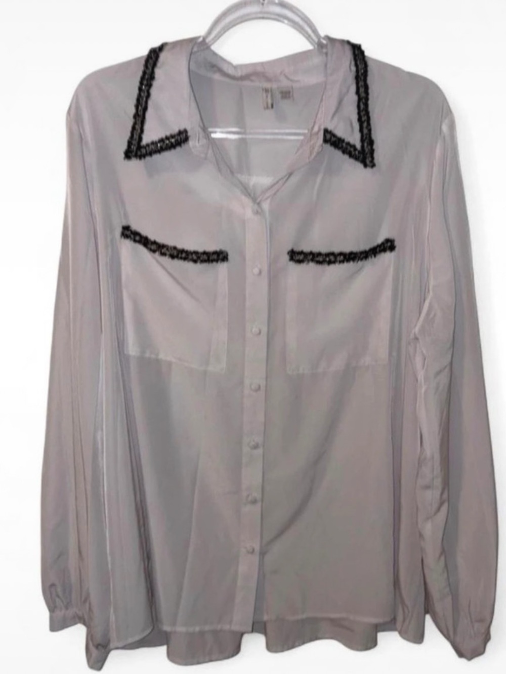 Cato White Button-Down Blouse with Black Trim